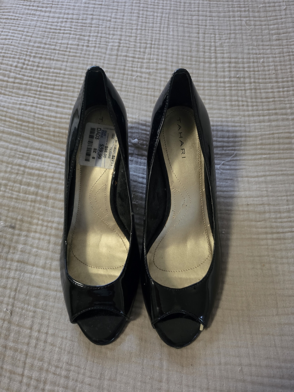 Tahari Black Patent Open-Toe Pumps